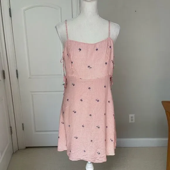 NWT Free People Garden Grove Pink and White Striped Palm Tree Print Slip Dress - Picture 3 of 12
